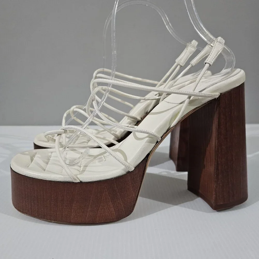 Gia Borghini x RHW Rosie 28 Platform Sandal Womens EU 41 White Leather Wood Heel